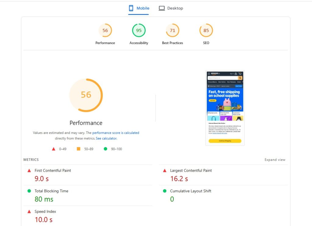 page speed